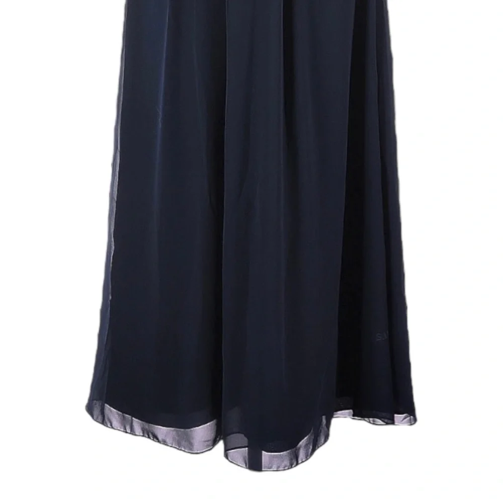 Bill Levkoff Navy Chiffon Pleated Maxi Dress 10 Formal Evening Bridesmaid Gown